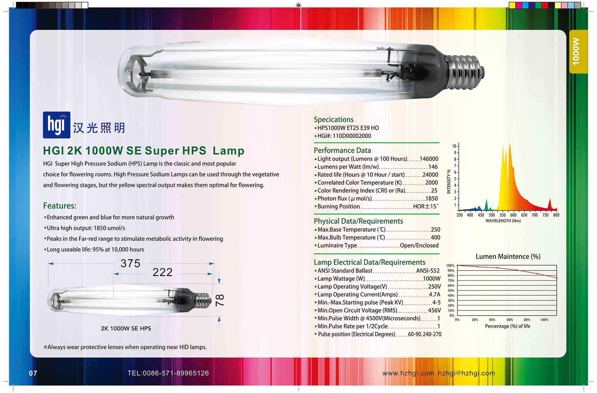 HGI 2K 1000W SE Super HPS Lamp